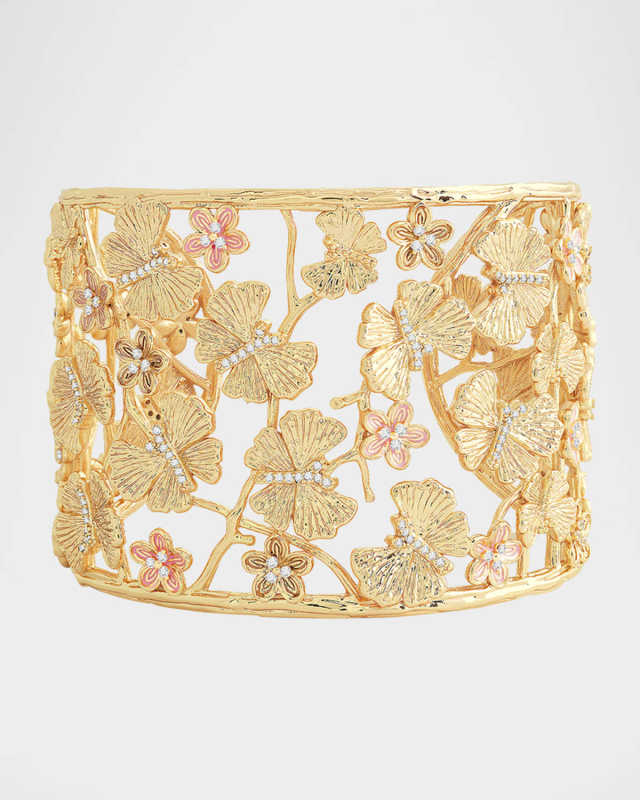 Cubic Zirconia Butterfly and Flower Cuff Bracelet